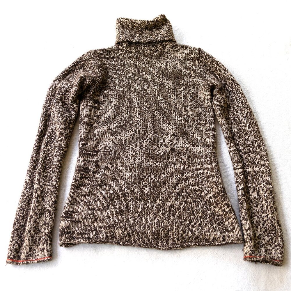 Wool Cotton Heathered Turtleneck Sweater | Tan Black | Scandi